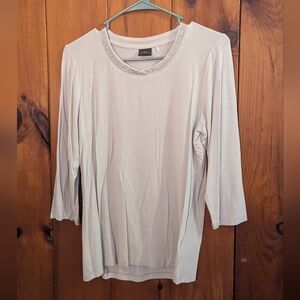 Soft Gray Blouse with Embellished Neckline